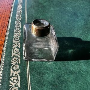 Antique vintage Small Inkwell with Metal Top